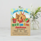 Zand Castle Beach Birthday Party Invitations Kaart (Staand voorkant)