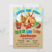 Zand Castle Beach Birthday Party Invitations Kaart (Voorkant)