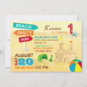 Zand Castle Beach Party Birthday Invitations Kaart (Voorkant)