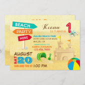 Zand Castle Beach Party Birthday Invitations Kaart (Voorkant / Achterkant)