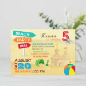 Zand Castle Beach Party Birthday Invitations Kaart (Staand voorkant)