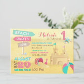 Zand Castle Beach Party Birthday Invitations Kaart (Staand voorkant)