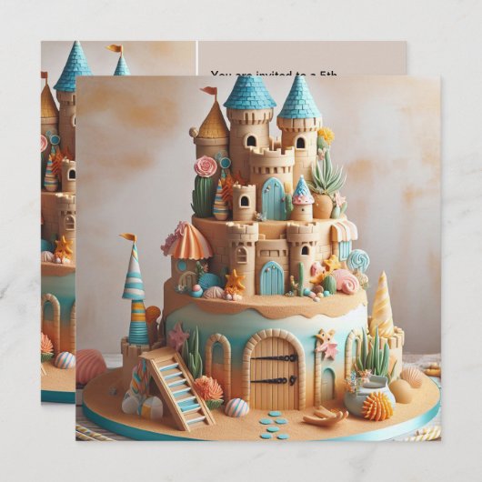 ZAND CASTLE THEMA CAKE KINDEREN VERJAARDAG KAART (Voorkant / Achterkant)