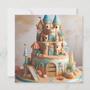 ZAND CASTLE THEMA CAKE KINDEREN VERJAARDAG KAART