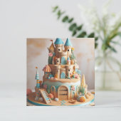ZAND CASTLE THEMA CAKE KINDEREN VERJAARDAG KAART (Staand voorkant)