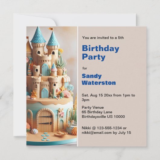 ZAND CASTLE THEMA CAKE KINDEREN VERJAARDAG KAART (Achterkant)