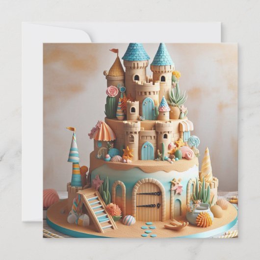 ZAND CASTLE THEMA CAKE KINDEREN VERJAARDAG KAART (Voorkant)