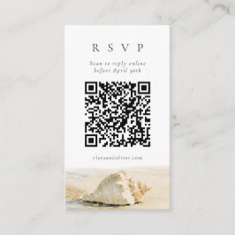 Zand Crème Schelp Kust QR Code Trouw RSVP Kaart