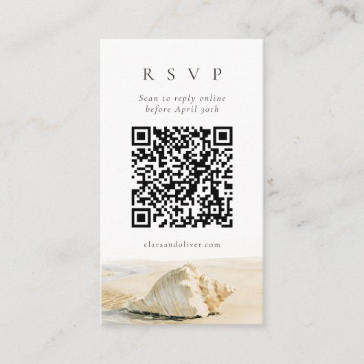 Zand Crème Schelp Kust QR Code Trouw RSVP Kaart (Voorkant)
