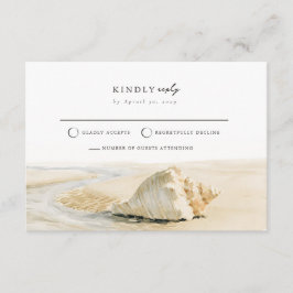 Zand Crème Schelp Post Retour Strand Bruiloft RSVP Informatiekaartje