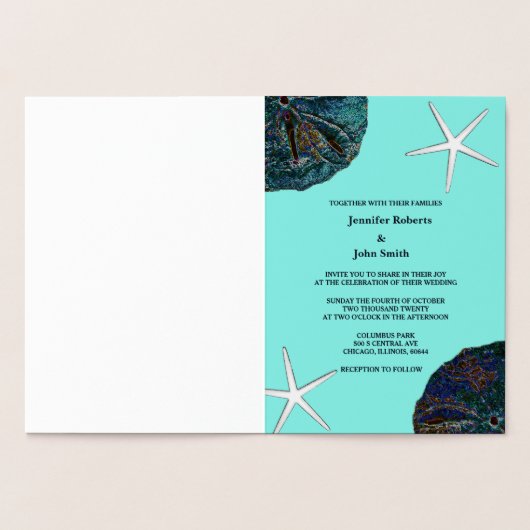 Zand Dollar Abstracte Seashells Beach Bruiloft Bla Folie Kaarten (Binnen)