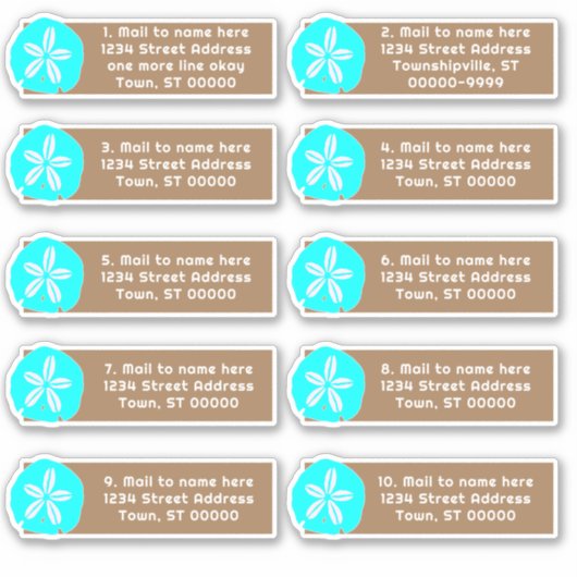 Zand Dollar Aqua Individueel Adres Mailing Labels (Voorkant)