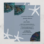 Zand Dollar Art Seashell Dusty Blue Beach Bruiloft Kaart (Voorkant / Achterkant)