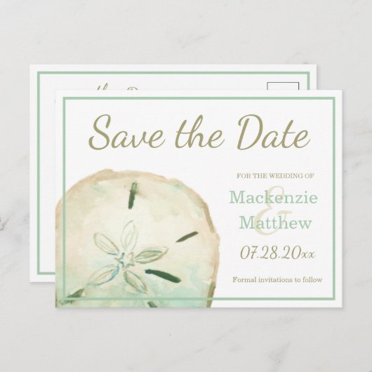 Zand Dollar Beach Save the Date Aankondigingskaart (Voorkant / Achterkant)