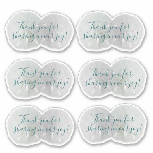 Zand Dollar Bruiloft Dank U Gevormde Stickers (Voorkant)