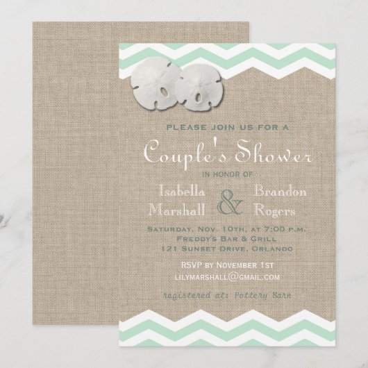 Zand Dollar & Chevron Couple's Douche Uitnodigen Kaart (Voorkant / Achterkant)