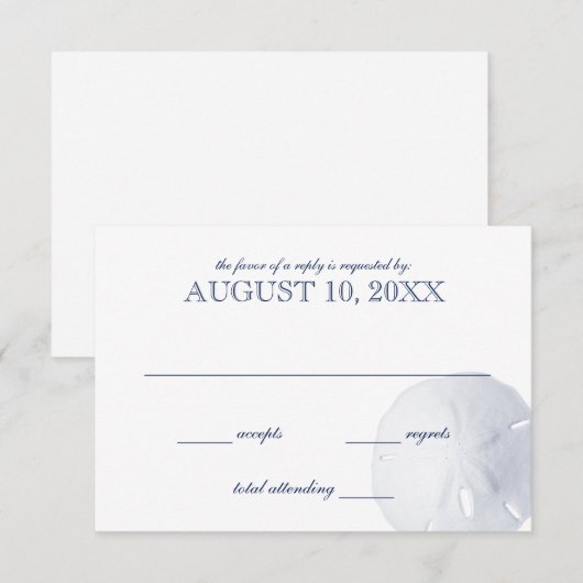 Zand Dollar Marine Blauw Bruiloft RSVP (Voorkant / Achterkant)