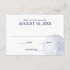 Zand Dollar Marine Blauw Bruiloft RSVP Kaartje
