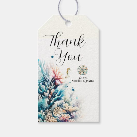 Zand Dollar Ocean Splash Zee Waterverf Bruiloft Cadeaulabel (Voorkant)