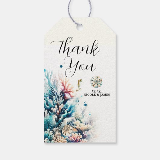 Zand Dollar Ocean Splash Zee Waterverf Bruiloft Cadeaulabel (Achterkant)