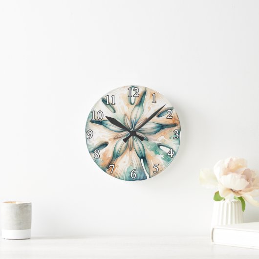 Zand Dollar Ocean Splash Zee Waterverf Bruiloft Ronde Klok (Huis)