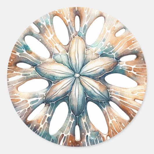 Zand Dollar Ocean Splash Zee Waterverf Bruiloft Ronde Sticker (Voorkant)