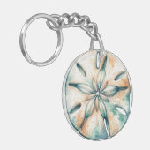 Zand Dollar Ocean Splash Zee Waterverf Bruiloft Sleutelhanger (Voorkant Links)