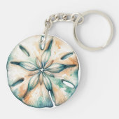 Zand Dollar Ocean Splash Zee Waterverf Bruiloft Sleutelhanger (Achterkant)