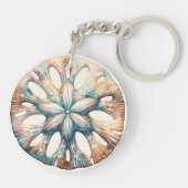 Zand Dollar Ocean Splash Zee Waterverf Bruiloft Sleutelhanger (Achterkant)