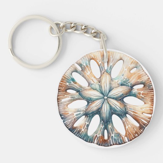 Zand Dollar Ocean Splash Zee Waterverf Bruiloft Sleutelhanger (Voorkant)