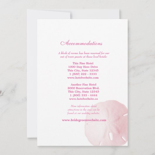 Zand Dollar Roze Huwelijksinterary Kaart (Achterkant)