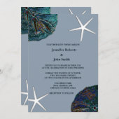 Zand Dollar Seashell Art Dusty Blue Beach Bruiloft Kaart (Voorkant / Achterkant)
