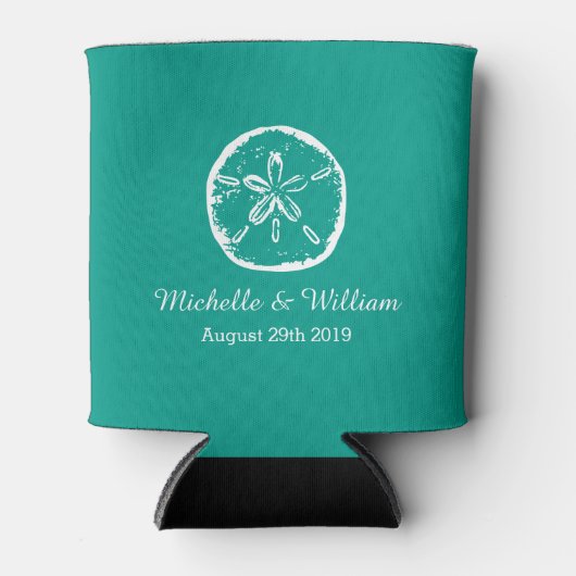 Zand dollar strand bestemming bruiloft koelbox blikjeskoeler (Voorkant)