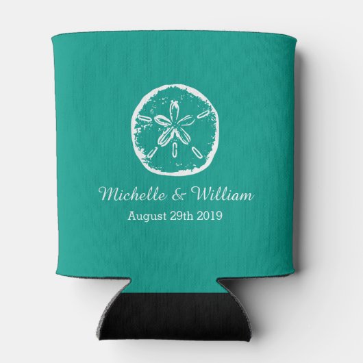 Zand dollar strand bestemming bruiloft koelbox blikjeskoeler (Achterkant)