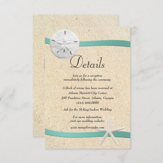 Zand Dollar Strand Bruiloft Details Informatiekaartje (Voorkant / Achterkant)