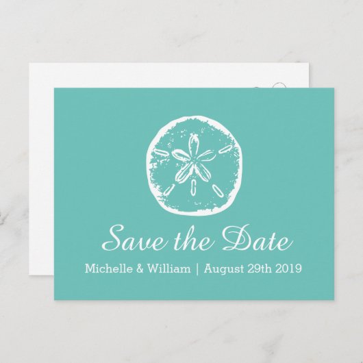 Zand dollar strand bruiloft opslaan van de datum k aankondigingskaart (Voorkant / Achterkant)