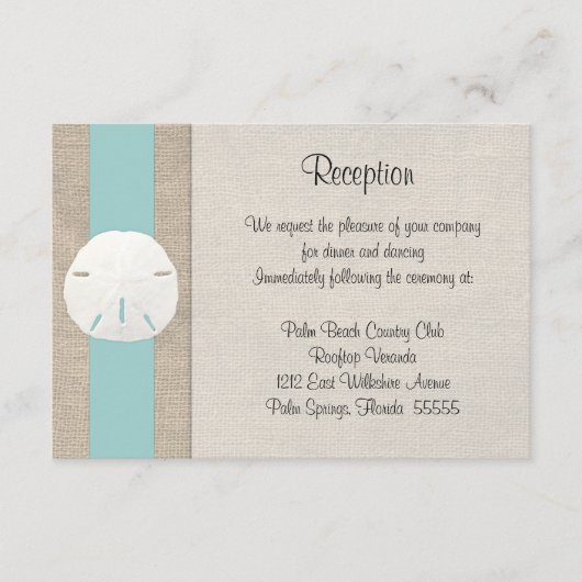 Zand Dollar Strand Bruiloft Receptie Uitnodiging A Informatiekaartje (Voorkant)