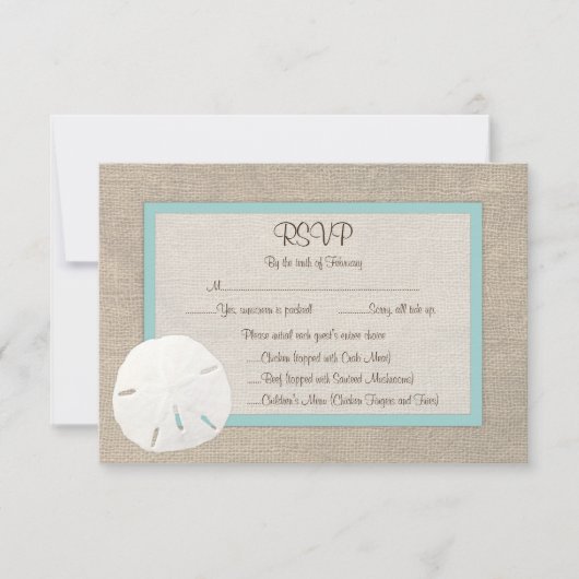 Zand Dollar Strand Bruiloft RSVP Card - Turquoise (Voorkant)