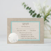Zand Dollar Strand Bruiloft RSVP Card - Turquoise Kaartje (Staand voorkant)