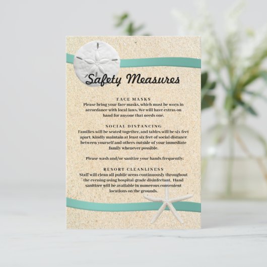 Zand Dollar Strand Bruiloft Veiligheidsmaatregelen Informatiekaartje (Staand voorkant)