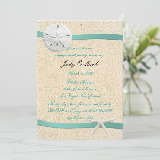 Zand Dollar Strand Bruiloft Verlovingsfeest Uitnod Kaart (Staand voorkant)