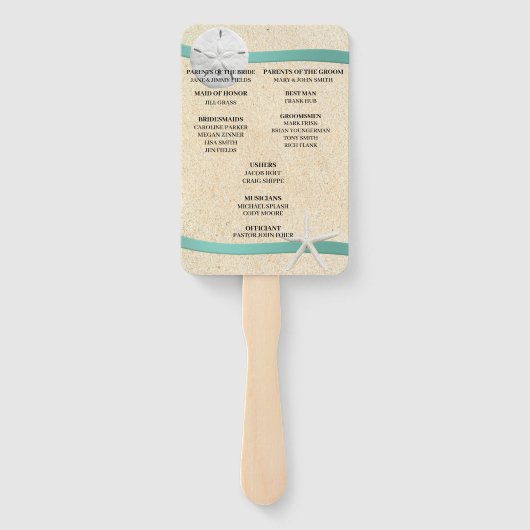 Zand Dollar Strand Huwelijksprogramma Fans Handwaaier (Achterkant)