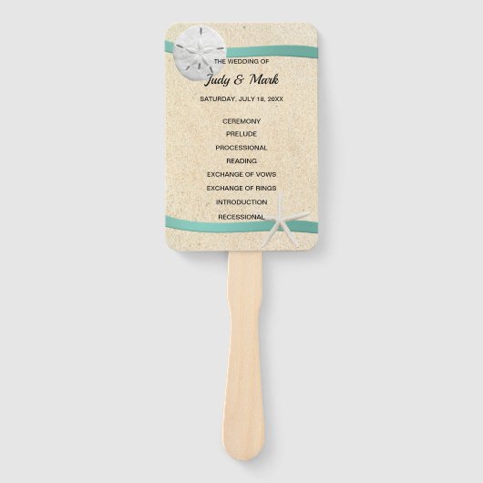 Zand Dollar Strand Huwelijksprogramma Fans Handwaaier (Voorkant)