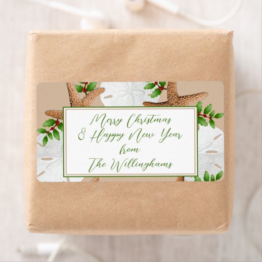 Zand Dollars Gift Wrapping Label Met Tekst (Insitu)