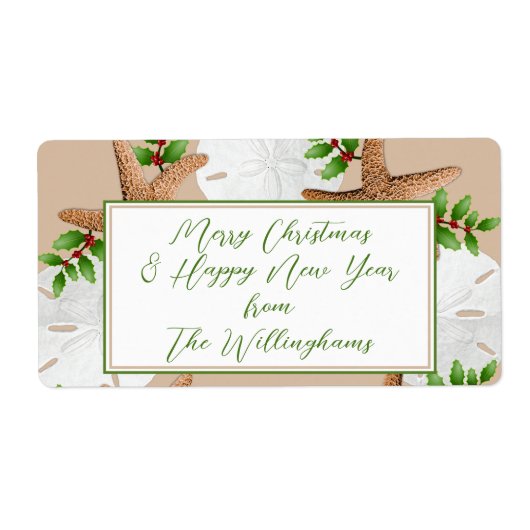 Zand Dollars Gift Wrapping Label Met Tekst (Voorkant)