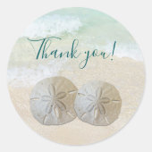 Zand Dollars Strand Bruiloft Dank u Ronde Sticker (Voorkant)