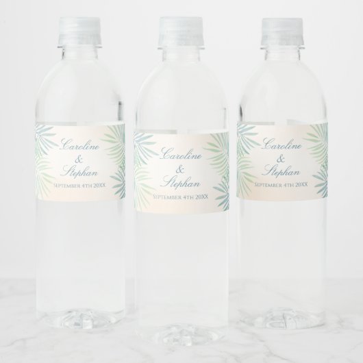 Zand en Palmen Strand Bruiloft Waterfles Etiket (Flessen)