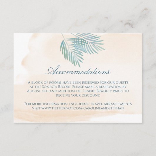 Zand- en palmstrand bruiloft informatiekaartje (Voorkant)