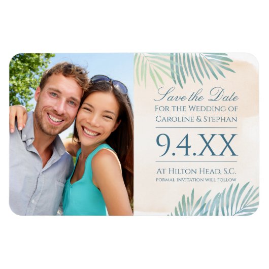 Zand- en palmstrand bruiloft magneet (Horizontaal)