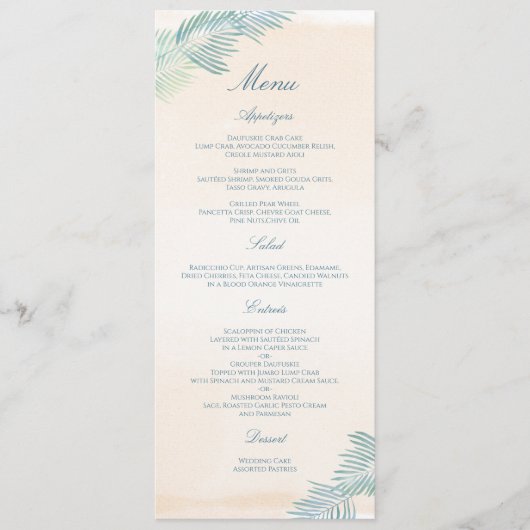 Zand- en palmstrand bruiloft menu (Voorkant)